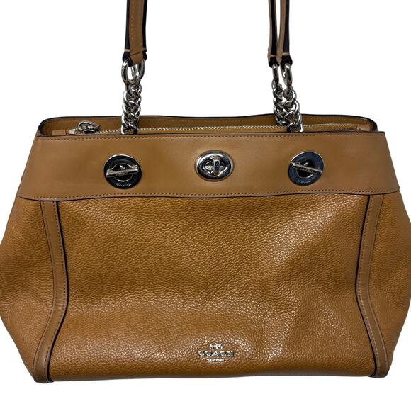 Coach Turnlock Edie Bag Tan Silver Hobo Pebble Leather DIY Handles - Picture 1 of 15